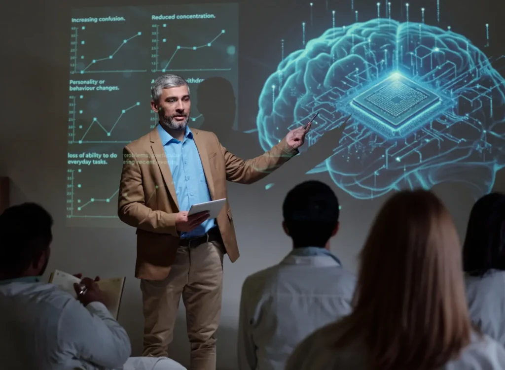 Future Trends and Job Opportunities After an Artificial Intelligence Course in Delhi neurology expert giving medical presentation at co 2025 03 16 02 07 14 utc scaled (1)