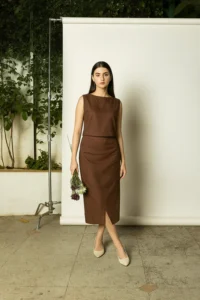 fashion designing agency mocha mousse slit skirt crop top